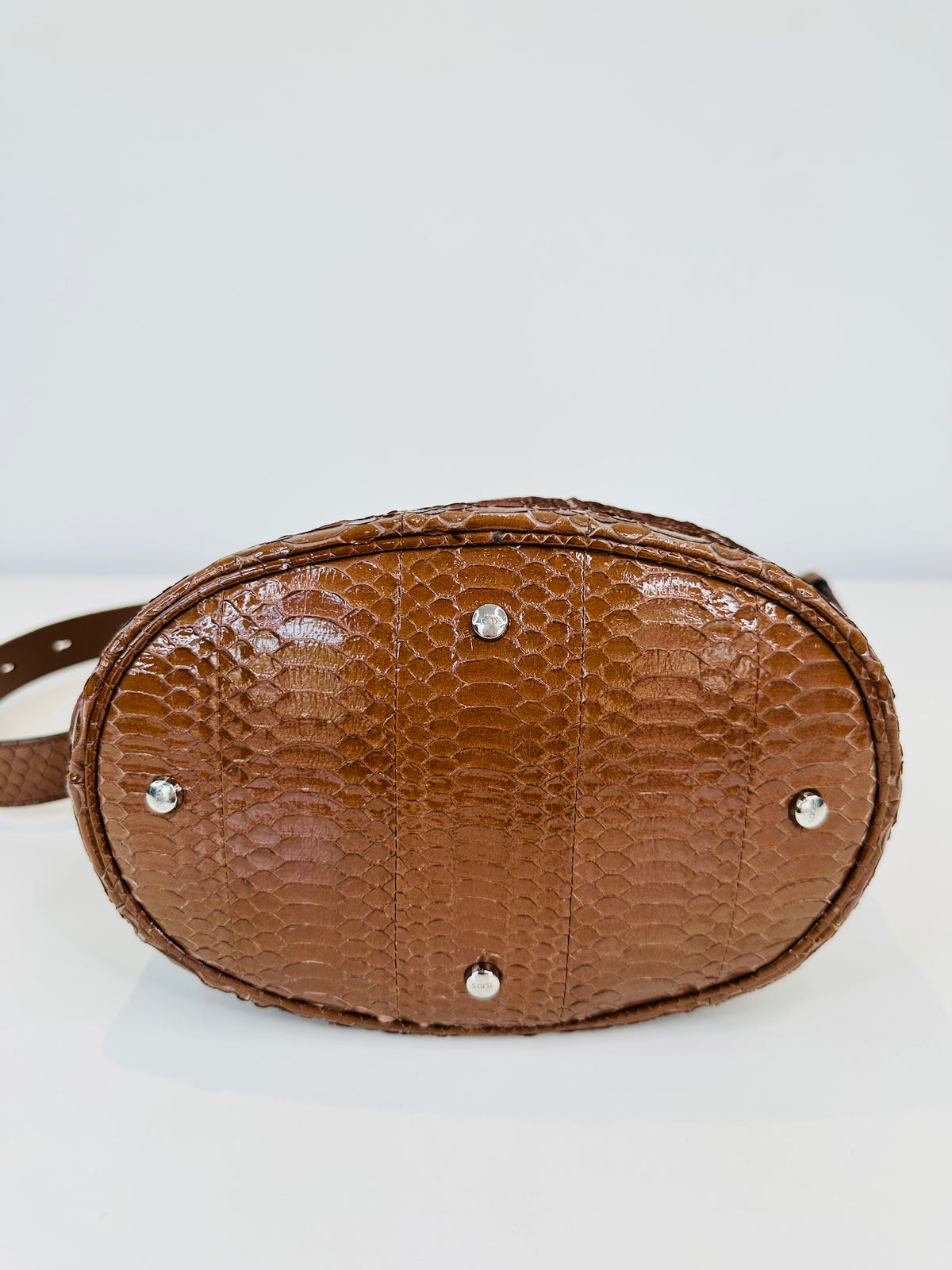 Snakeskin Embossed Leather Double T Bucket Bag