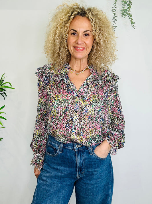Frill Silk Shirt - Size 14