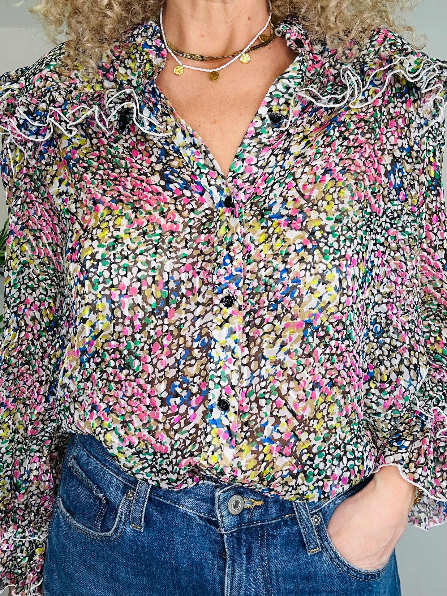 Frill Silk Shirt - Size 14