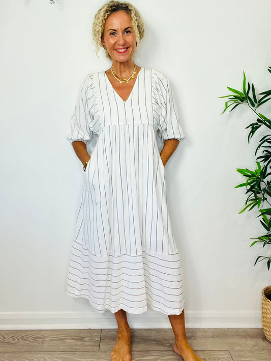 Striped Linen Dress - Size 8