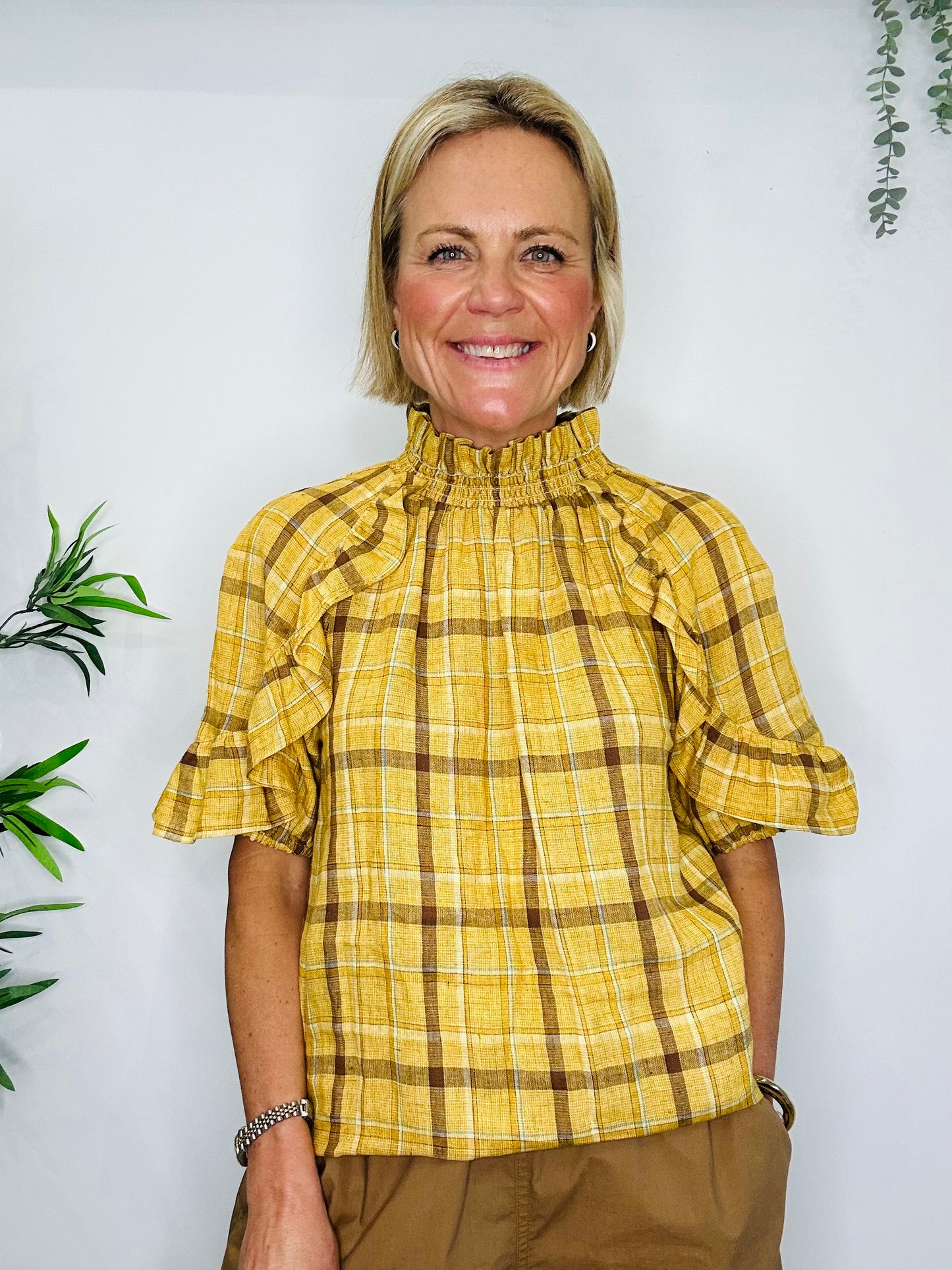 Check Linen Blouse - Size 38