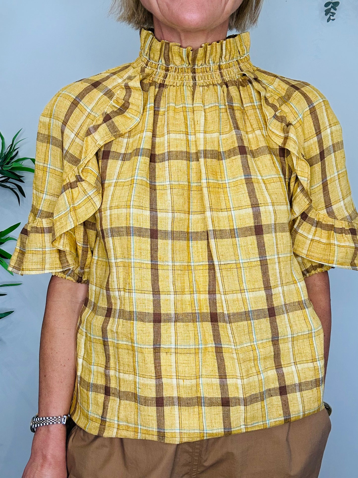 Check Linen Blouse - Size 38