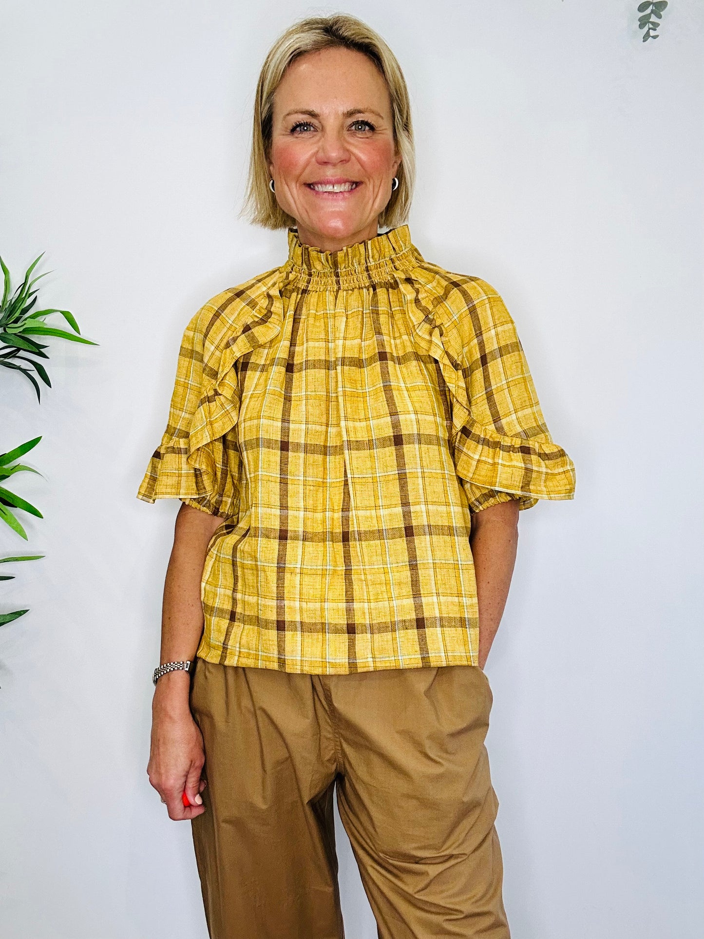 Check Linen Blouse - Size 38