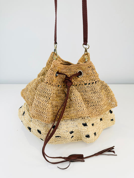 Ruffled Raffia Mochila Bag