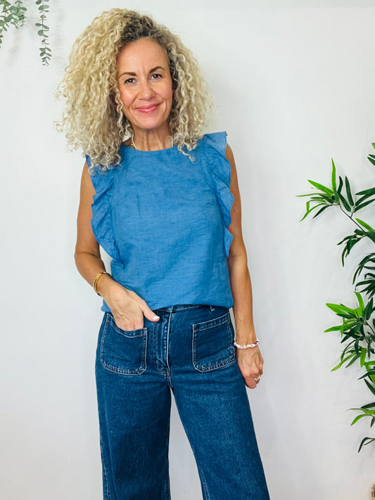 Linen Frill Top - Size S