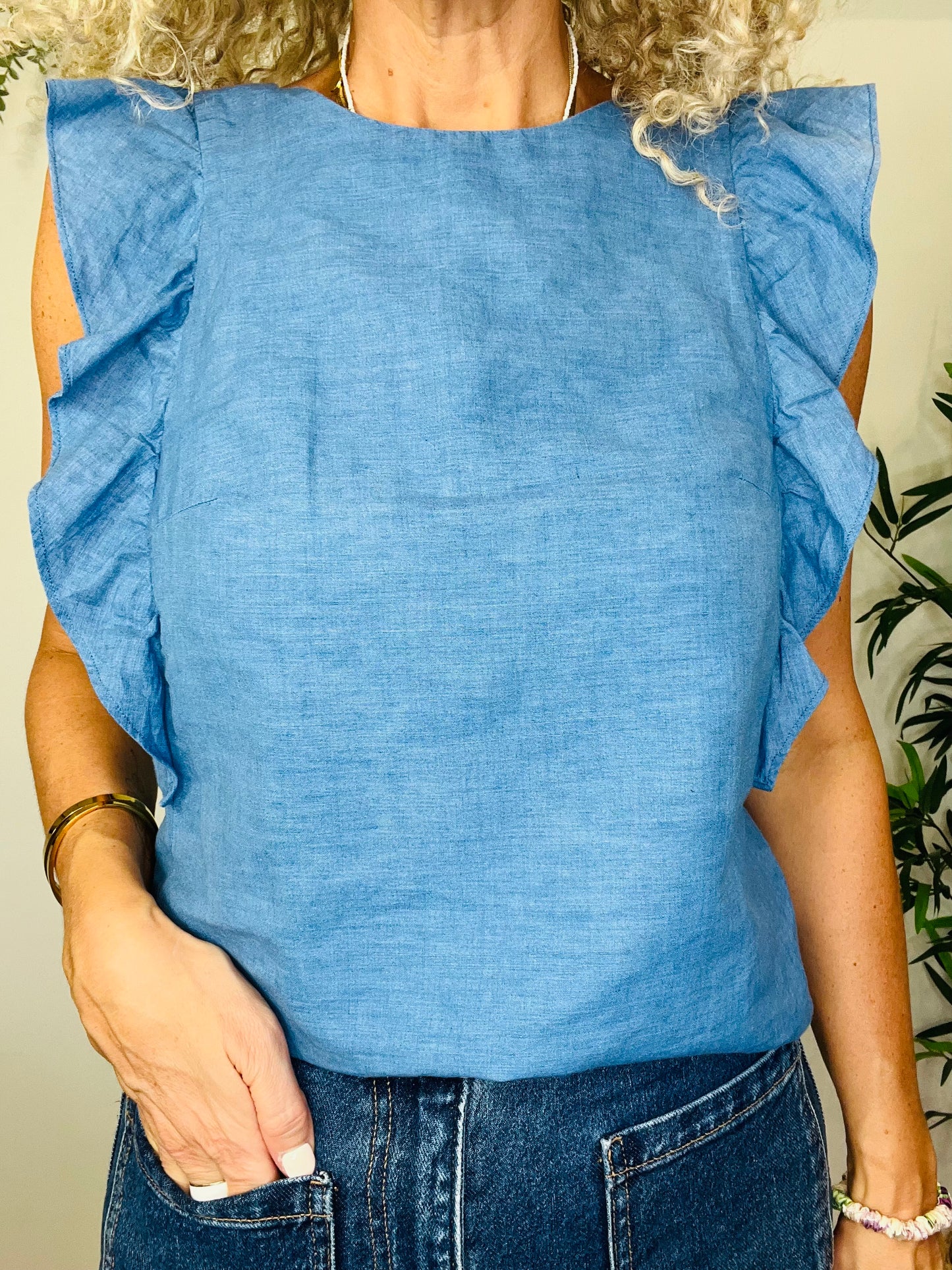 Linen Frill Top - Size S