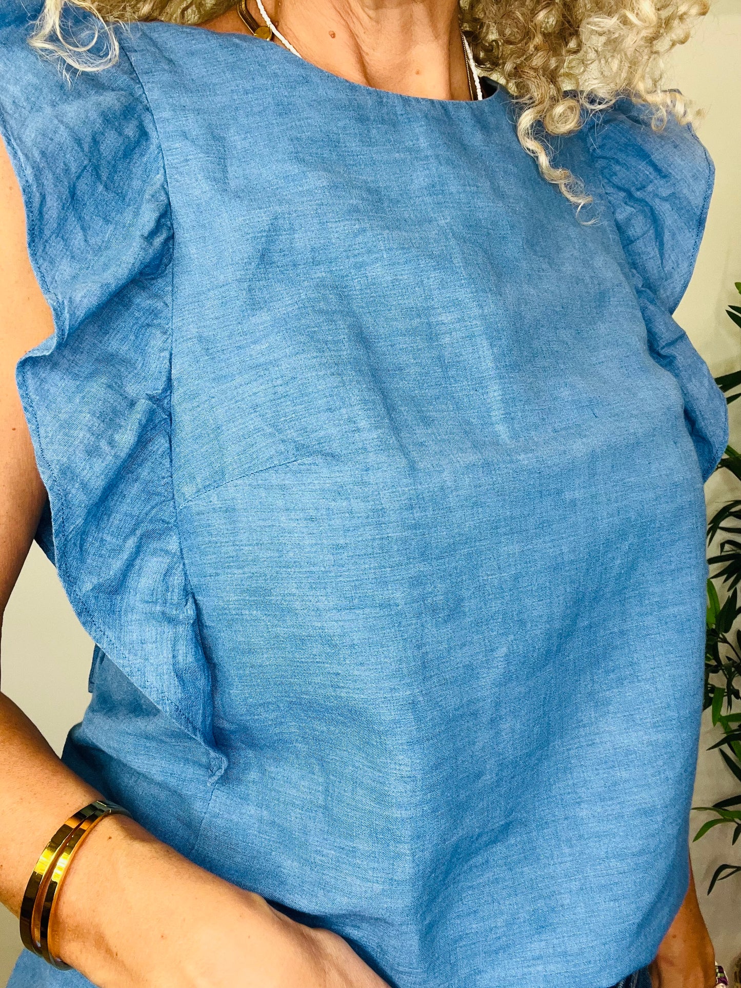 Linen Frill Top - Size S