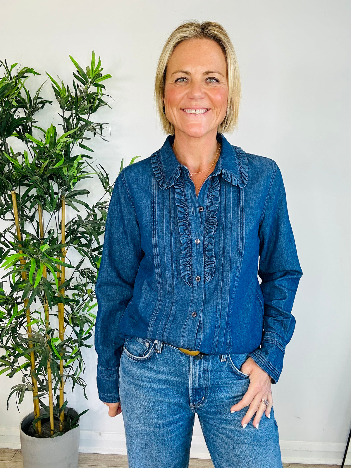 Frill Denim Shirt - Size 10