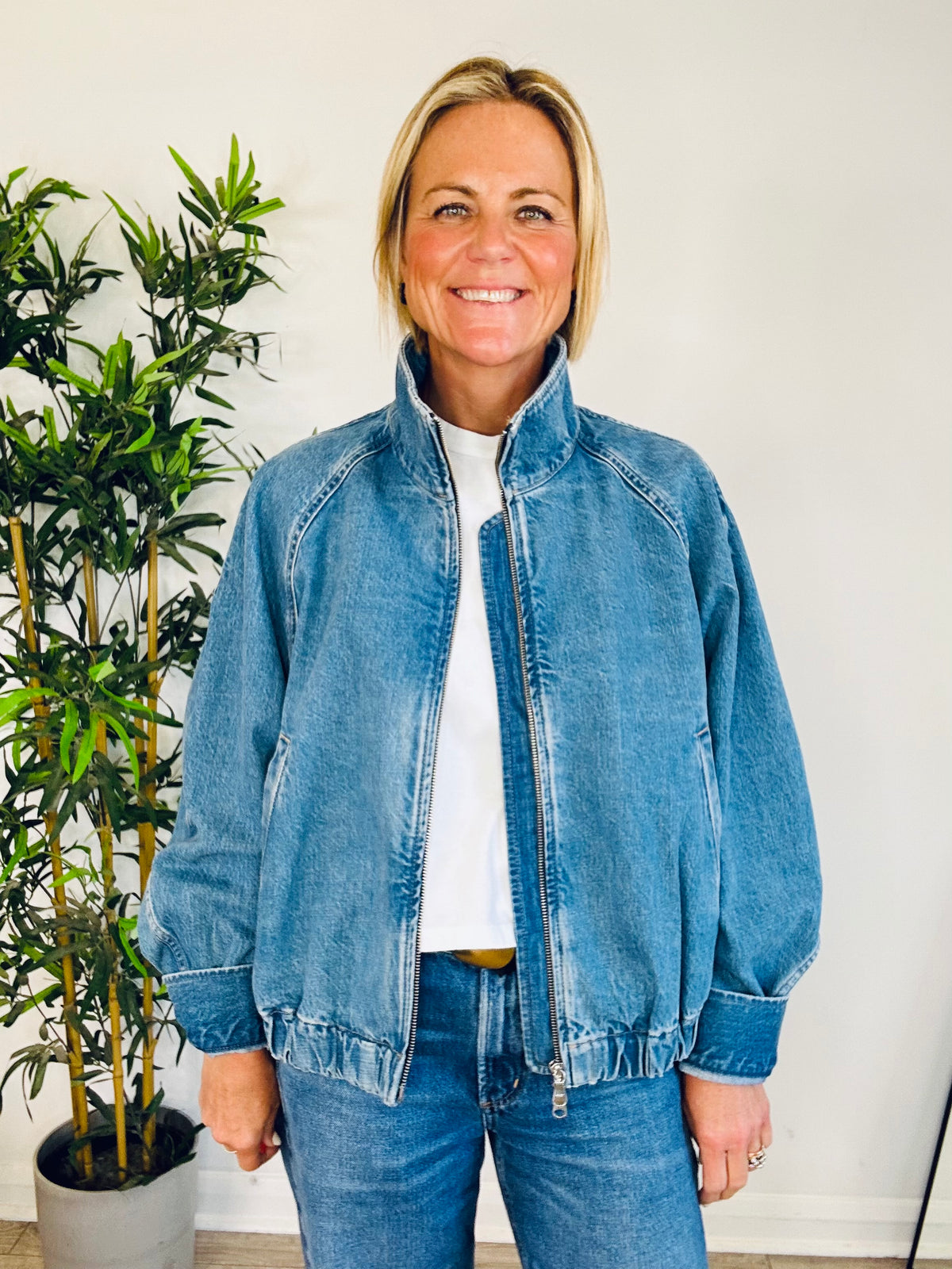Denim Bomber Jacket - Size M