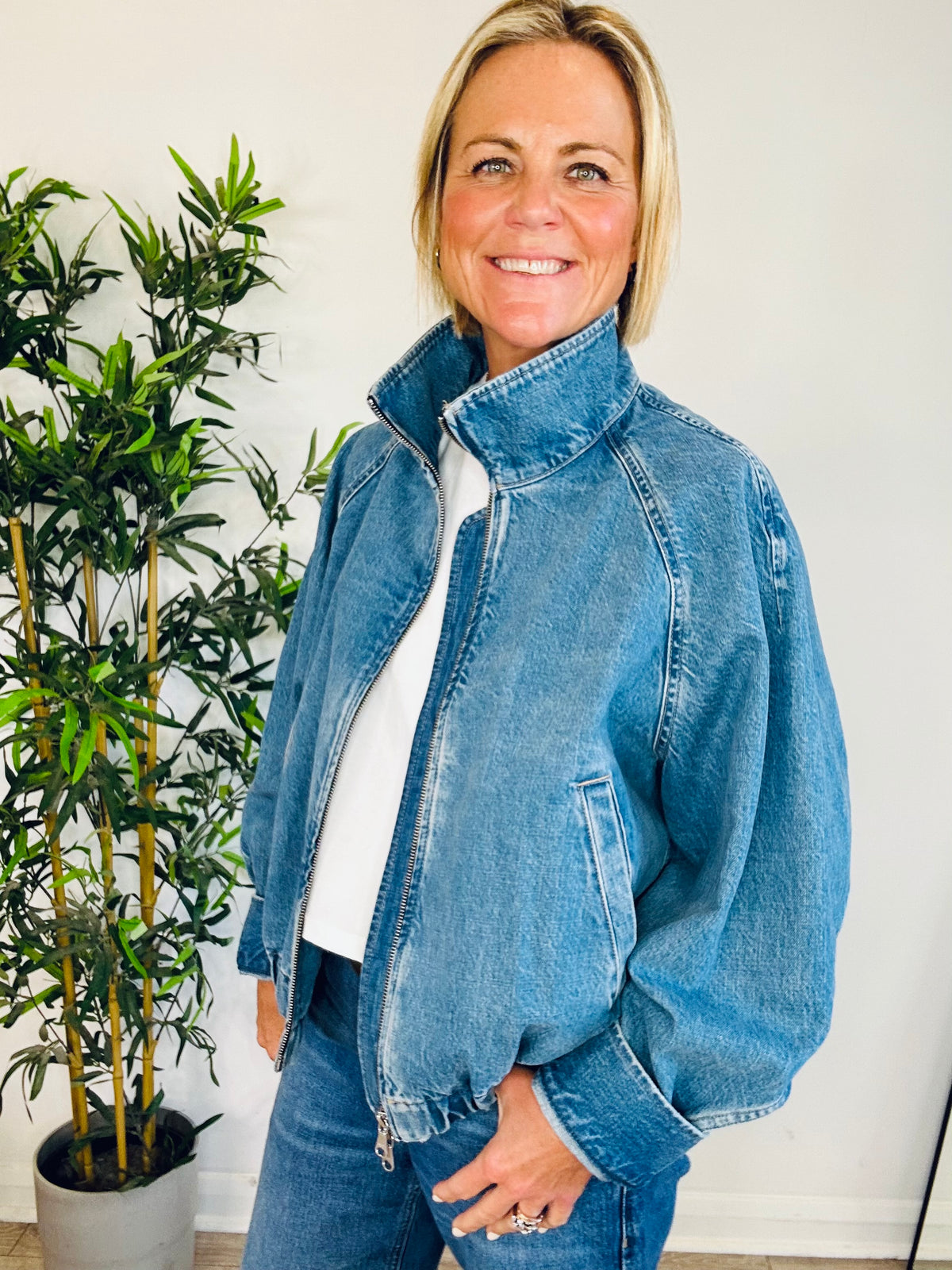 Denim Bomber Jacket - Size M