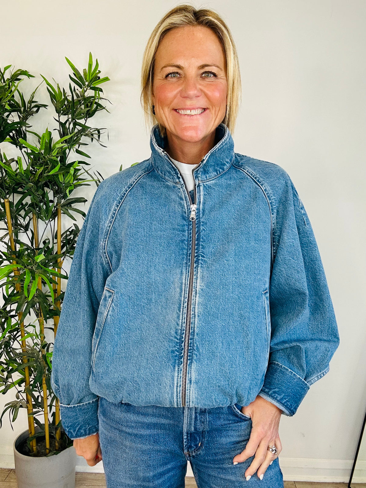 Denim Bomber Jacket - Size M