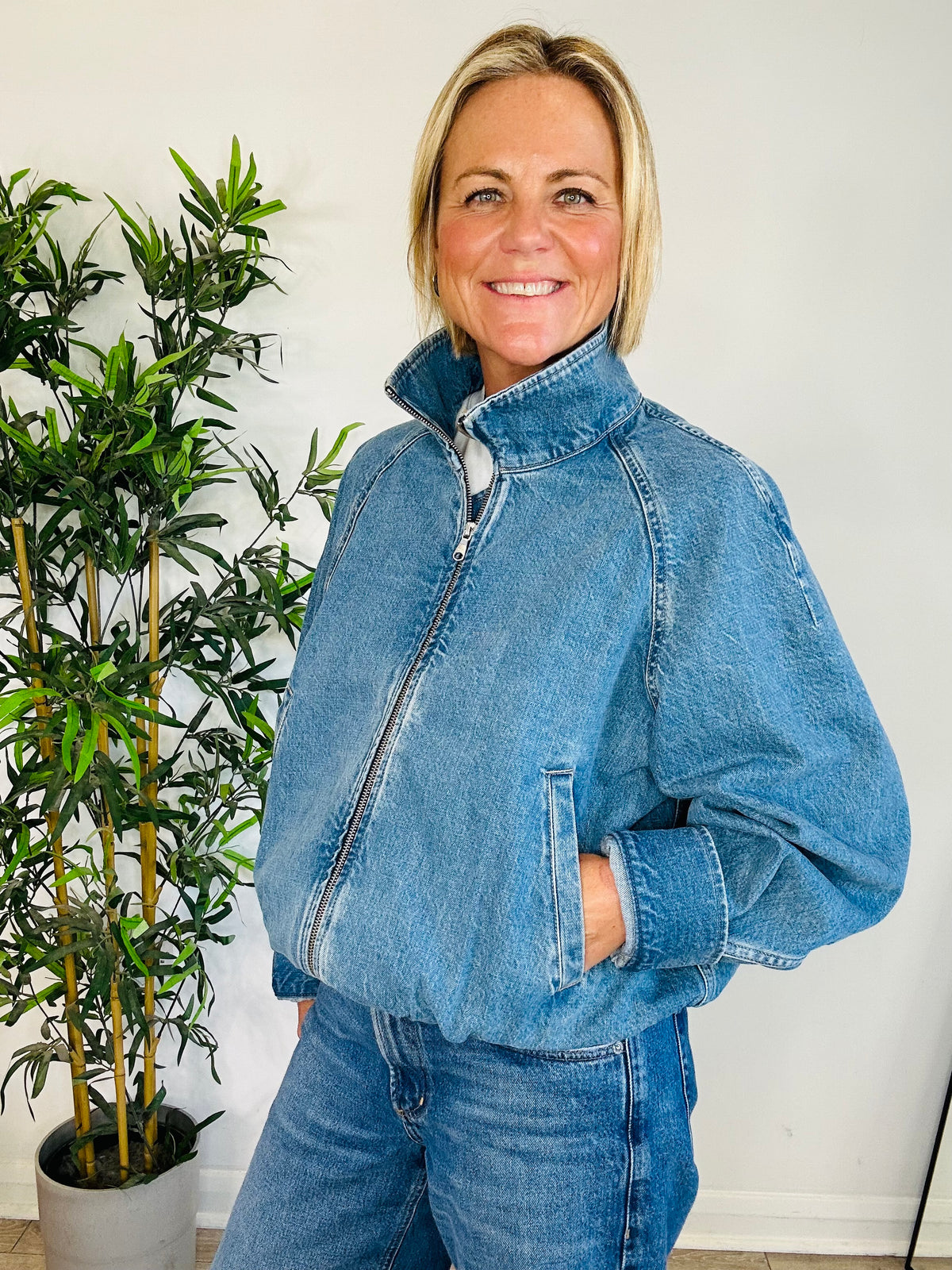 Denim Bomber Jacket - Size M