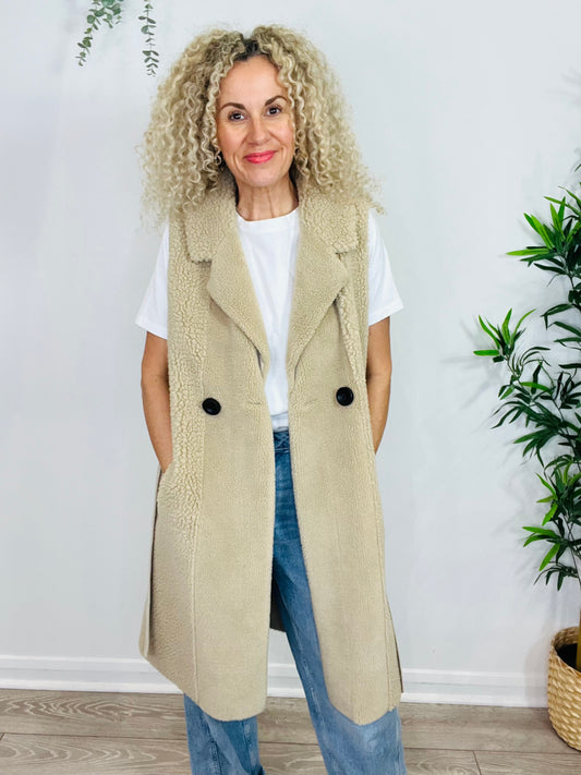 Faux Shearling Sleeveless Coat - Size 38