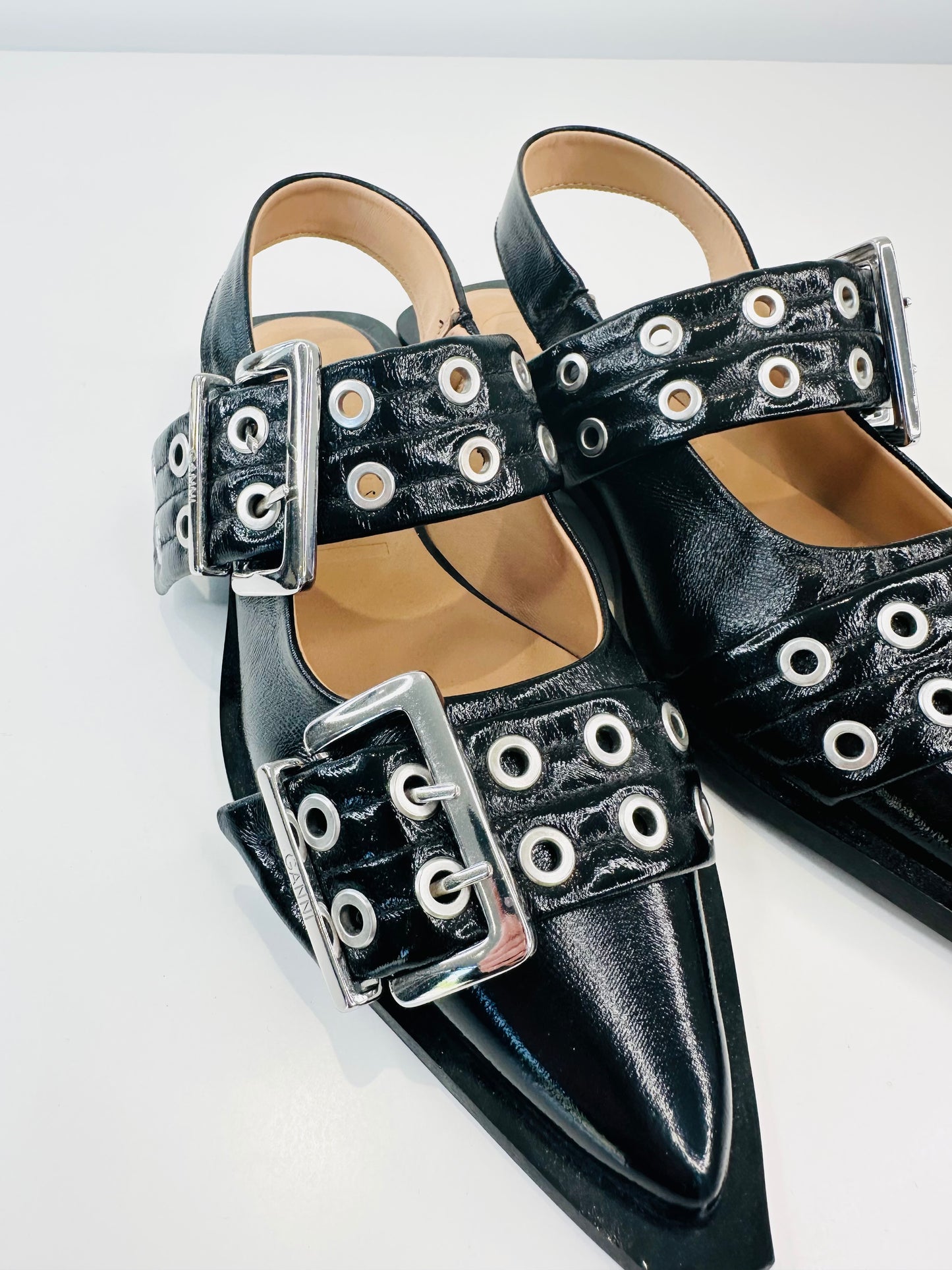 Leather Buckle Flats - Size 38