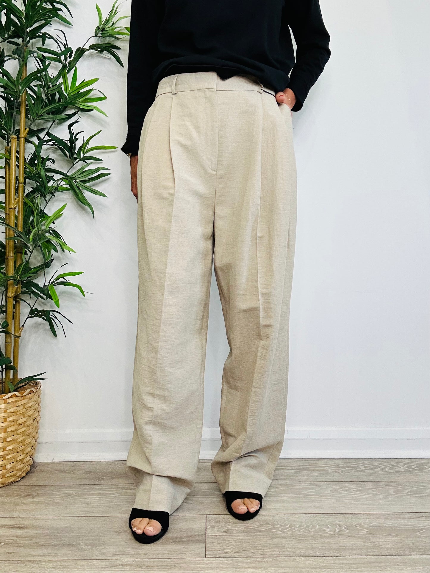 Linen Double Pleat Trousers - Size 40
