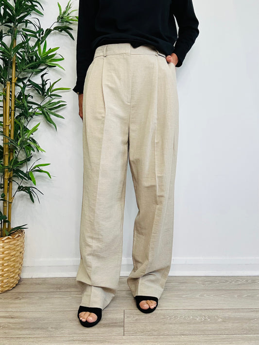 Linen Double Pleat Trousers - Size 40