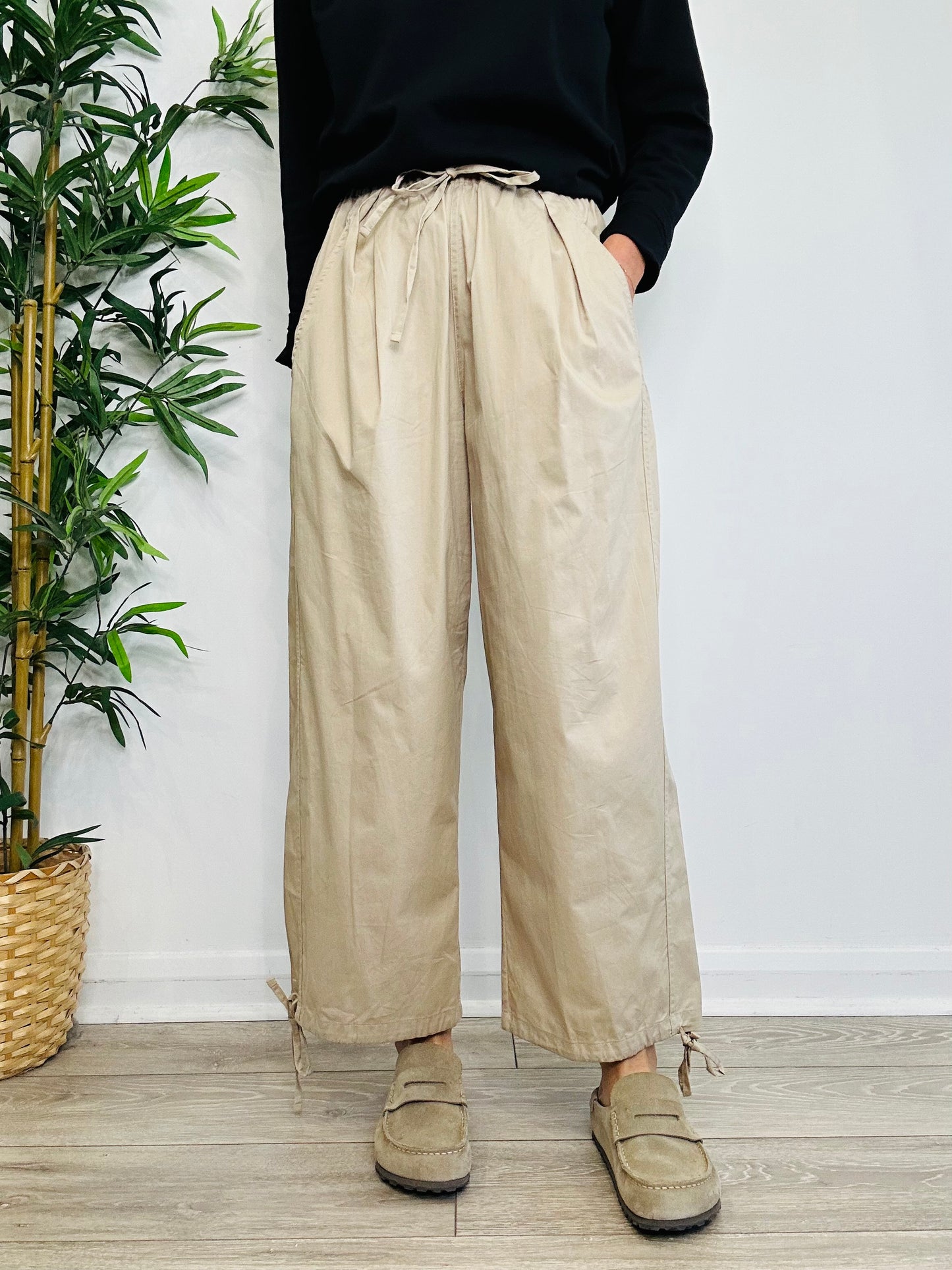 Wide Leg Cotton Trousers - Size M