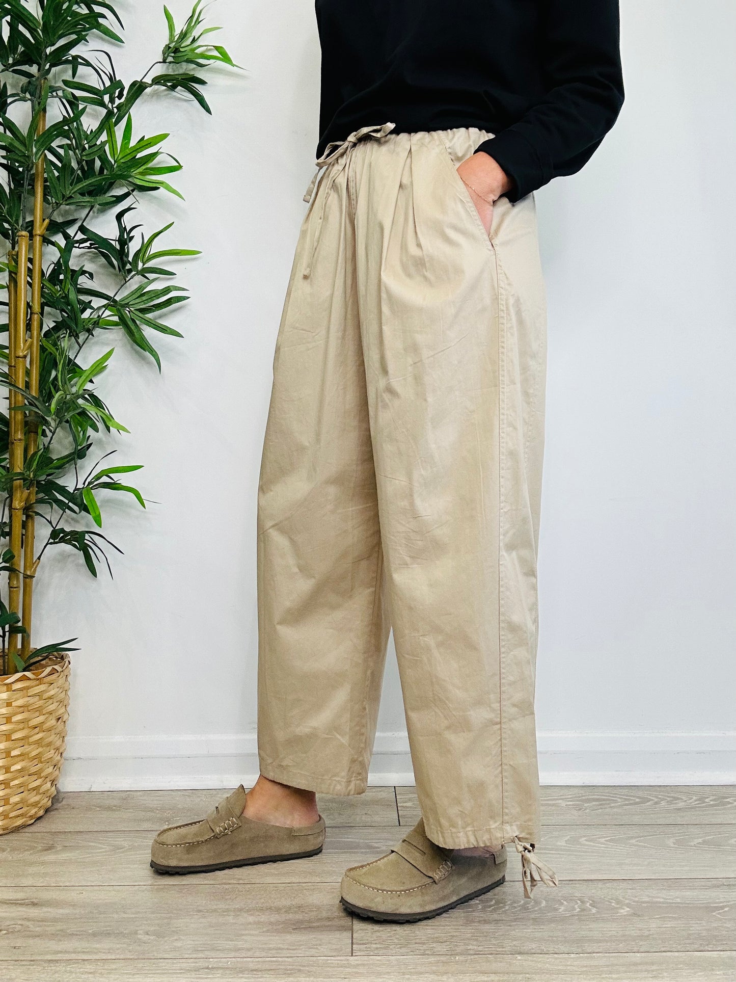 Wide Leg Cotton Trousers - Size M