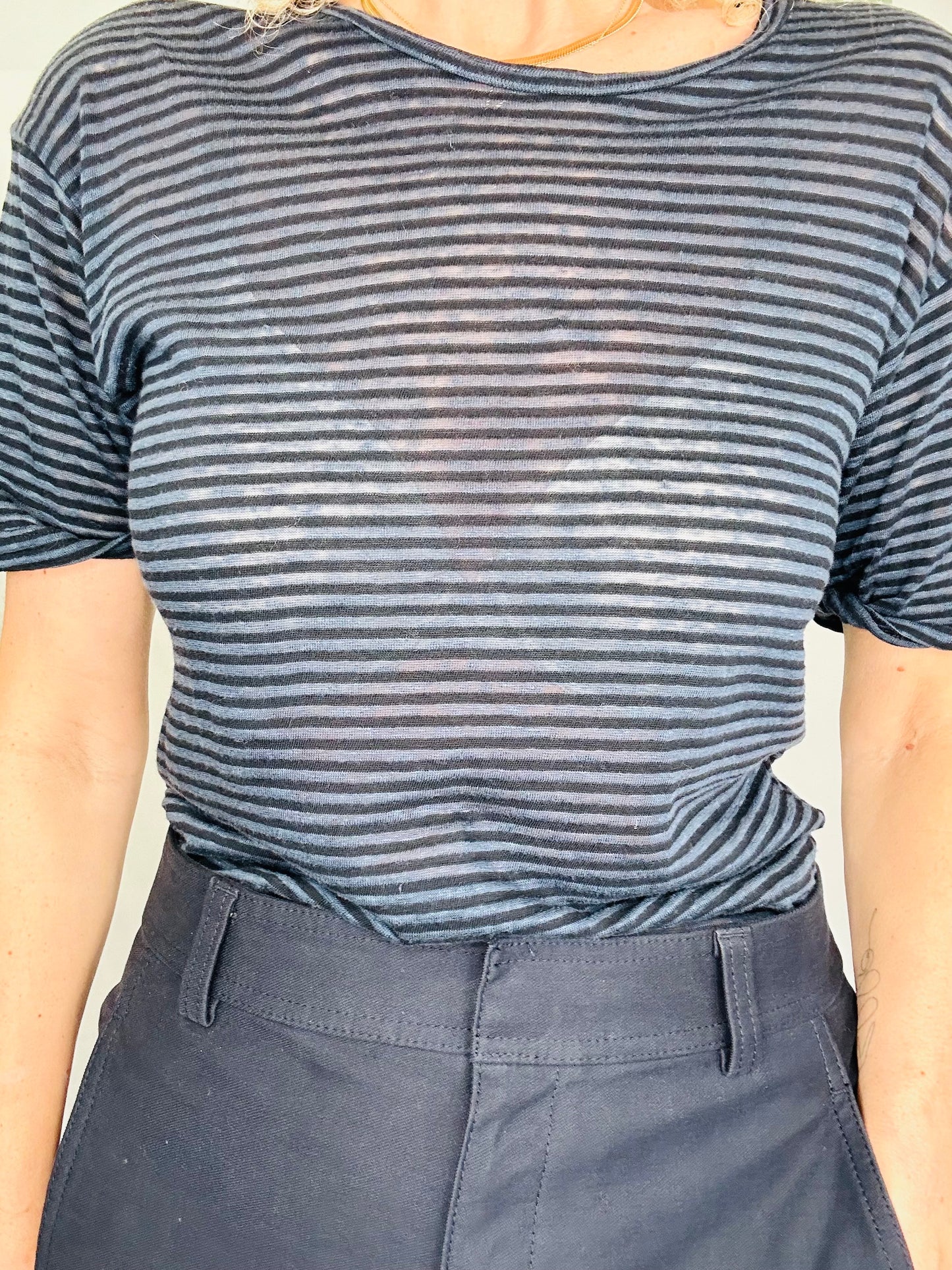 Striped Linen Tee - Size XS