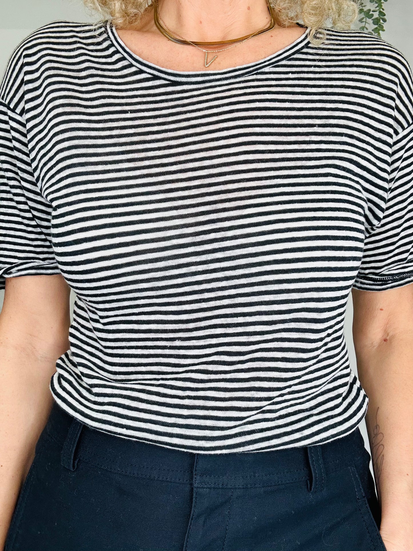 Striped Linen Tee - Size XS