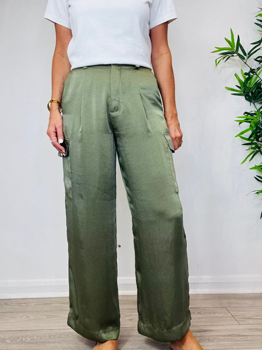 Satin Cargo Trousers - Size 38