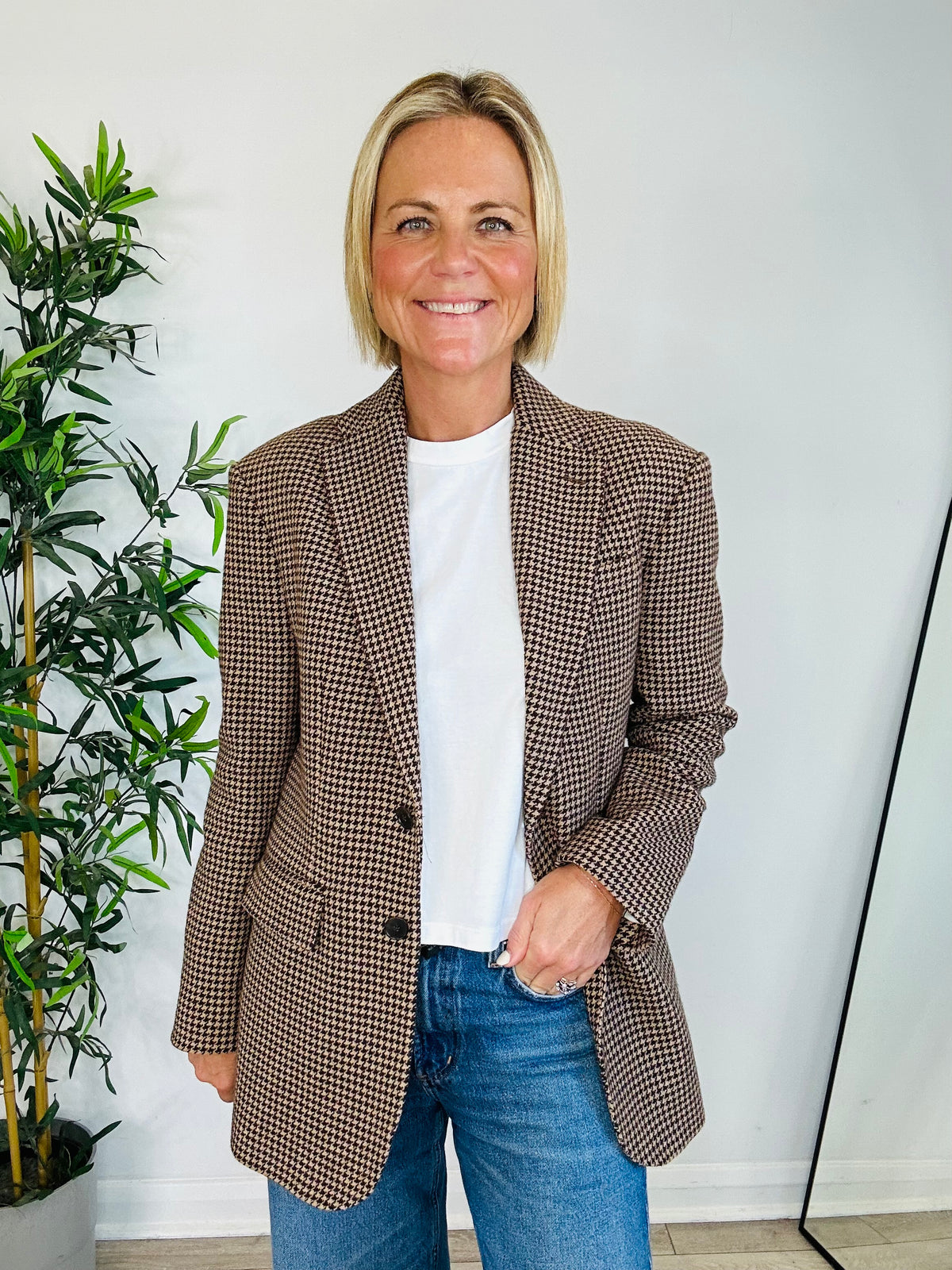 Houndstooth Check Blazer - Size 2