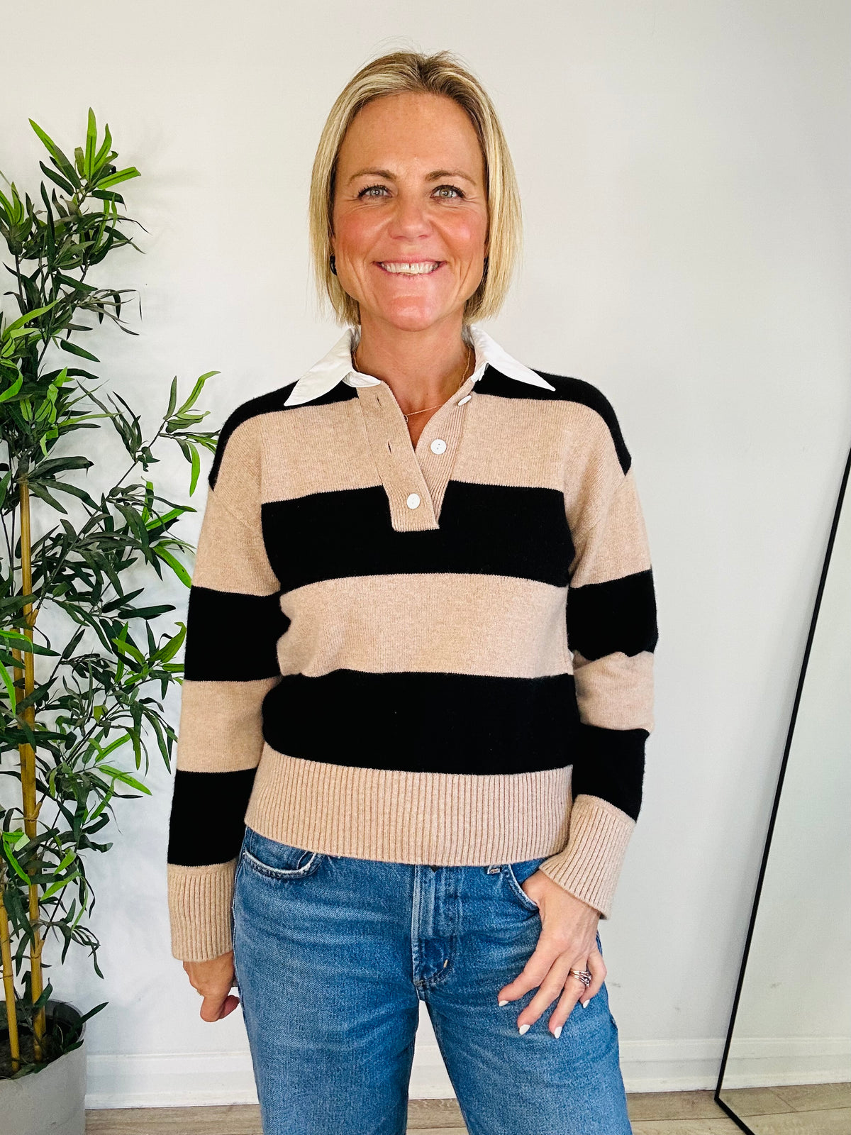 Striped Rugby Jumper - Size XS