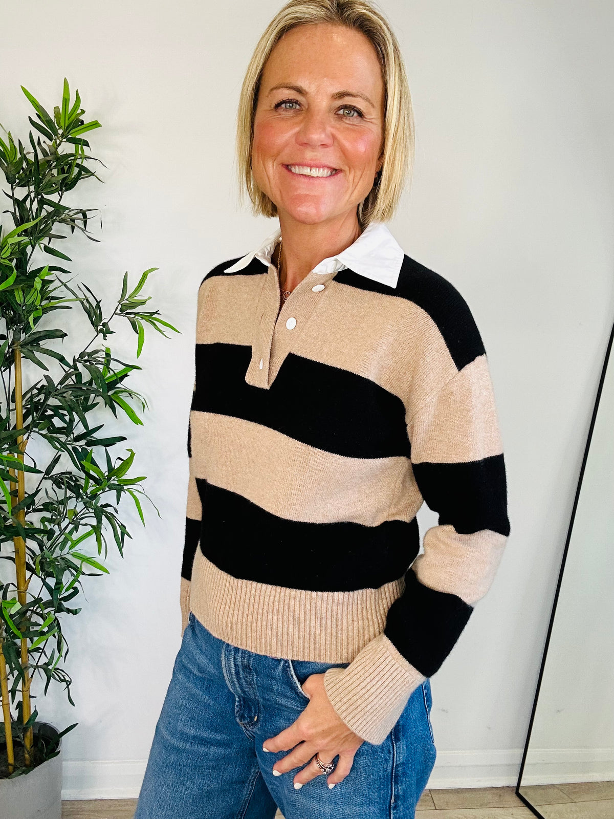Striped Rugby Jumper - Size XS