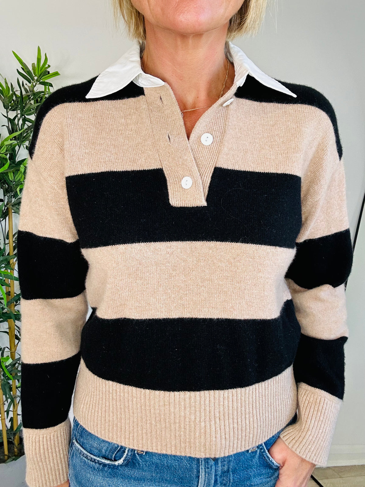 Striped Rugby Jumper - Size XS
