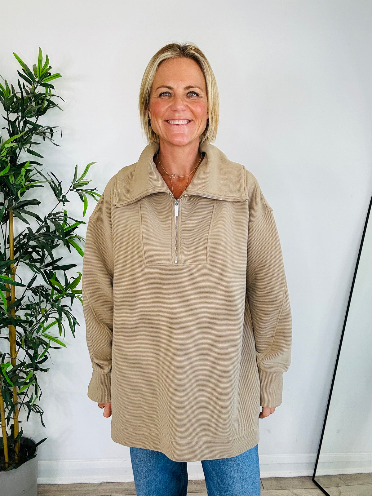 Ribbed Half Zip Jumper - Size L