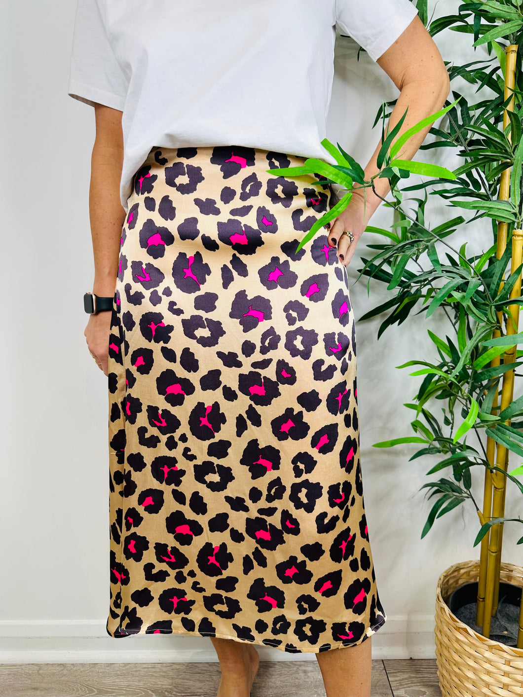 Silk Wray Leopard Print Skirt - Size S