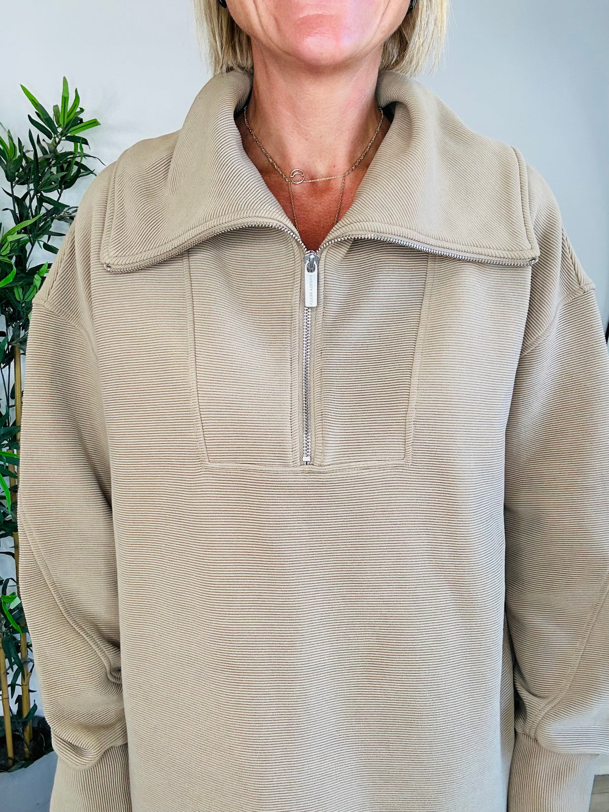 Ribbed Half Zip Jumper - Size L