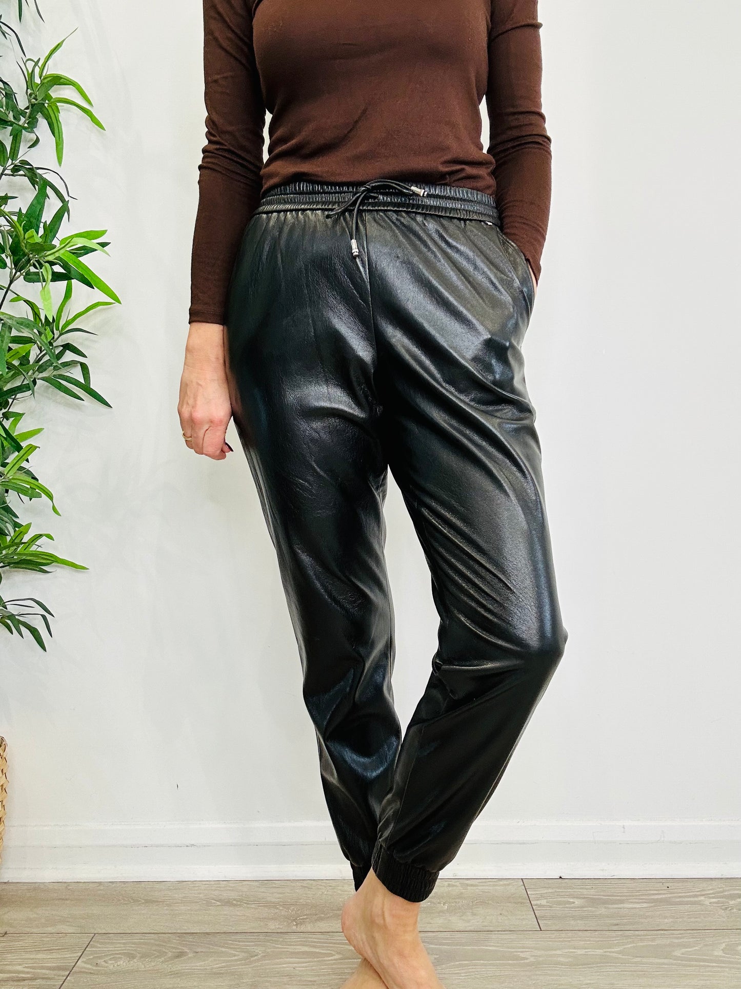 Faux Leather Joggers - Size 8