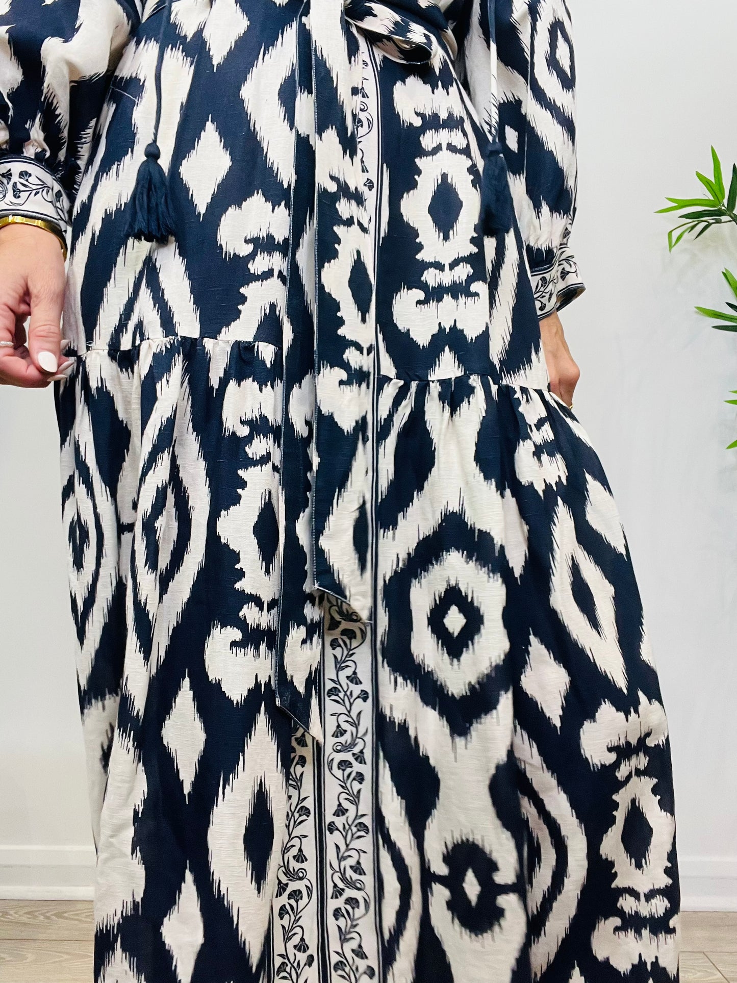 Patterned Linen Dress - Size 14