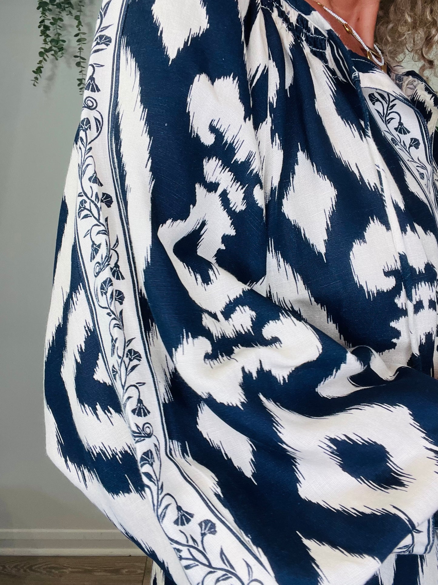 Patterned Linen Dress - Size 14