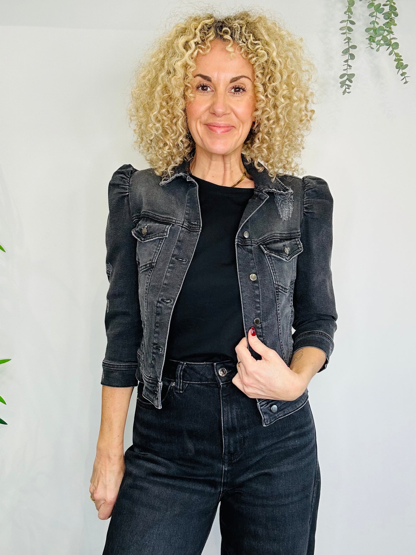 Puff Shoulder Denim Jacket - Size S