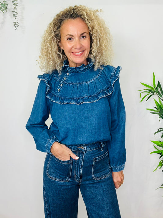 Frill Denim Shirt - Size 10