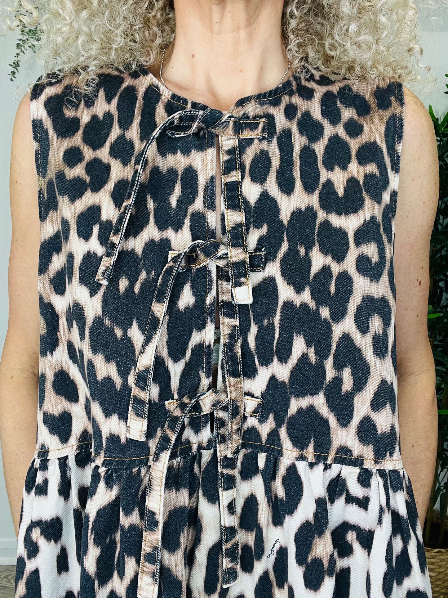 Sleeveless Leopard Print Dress - Size 40