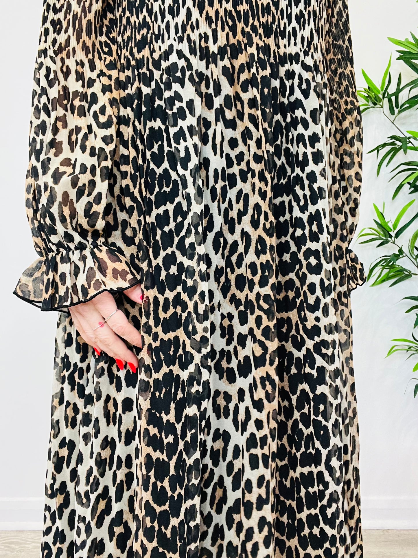 Pleated Leopard Print Dress - Size 36