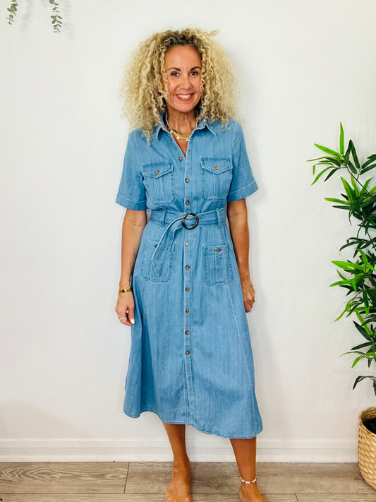 Denim Shirt Dress - Size 38