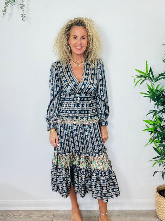 Tiered Patterned Dress - Size 36