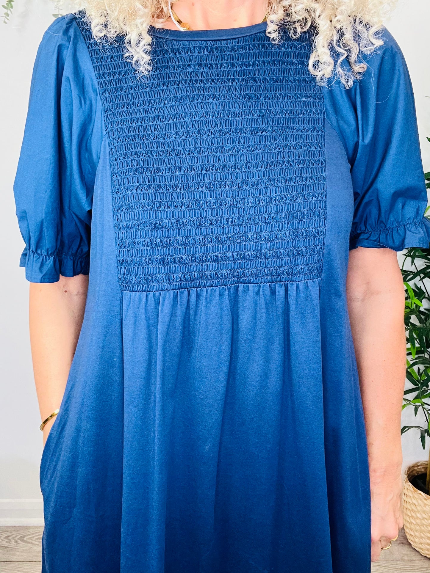 Shirred Cotton Dress - Size L