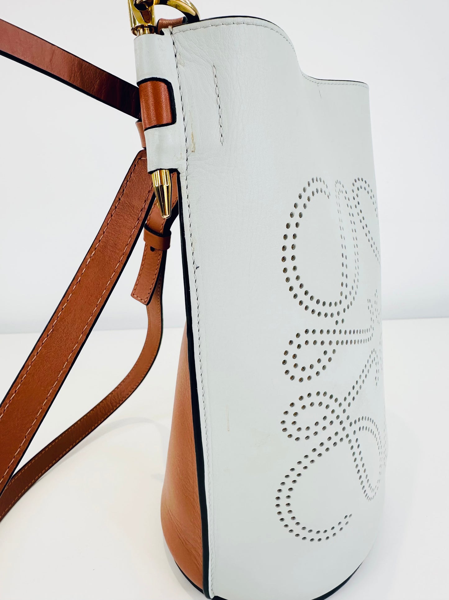 Gate Anagram Perforated Leather Bucket Bag