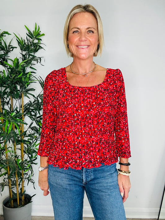 Pleated Floral Top - Size 36