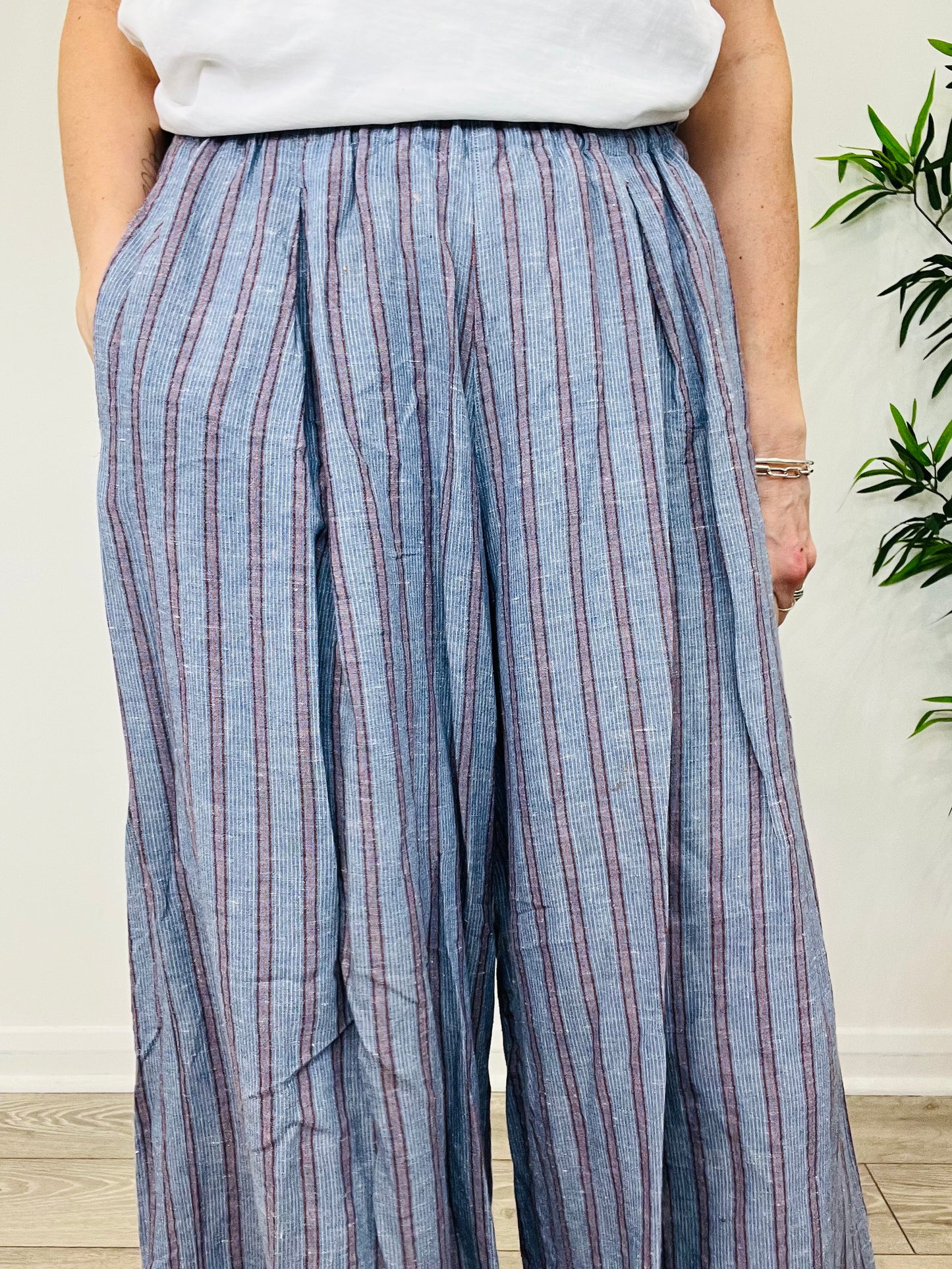 Striped Wide Leg Trousers - Size 40