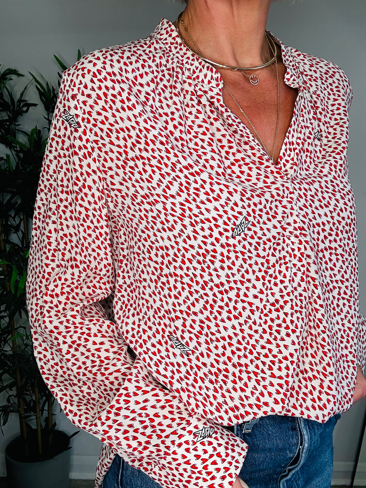 Heart Print Blouse - Size L