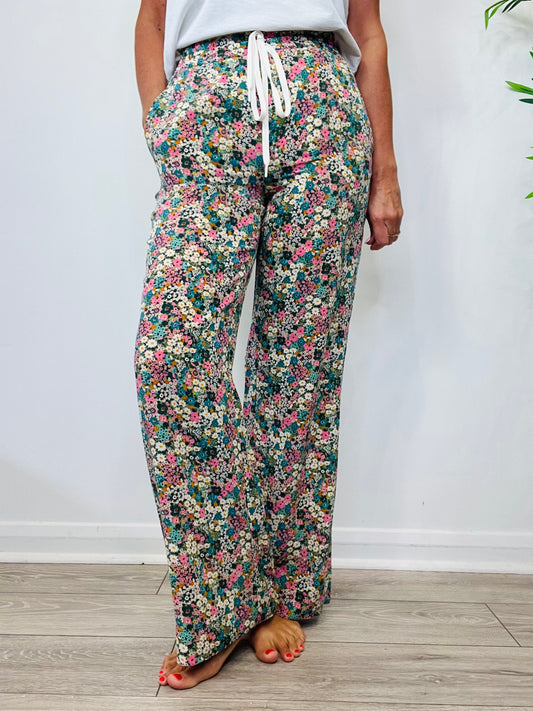 Floral Silk Trousers - Size 38