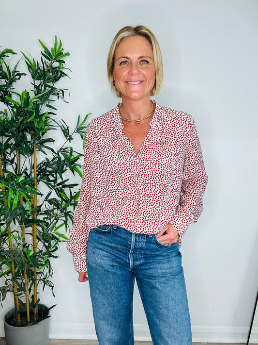 Heart Print Blouse - Size L
