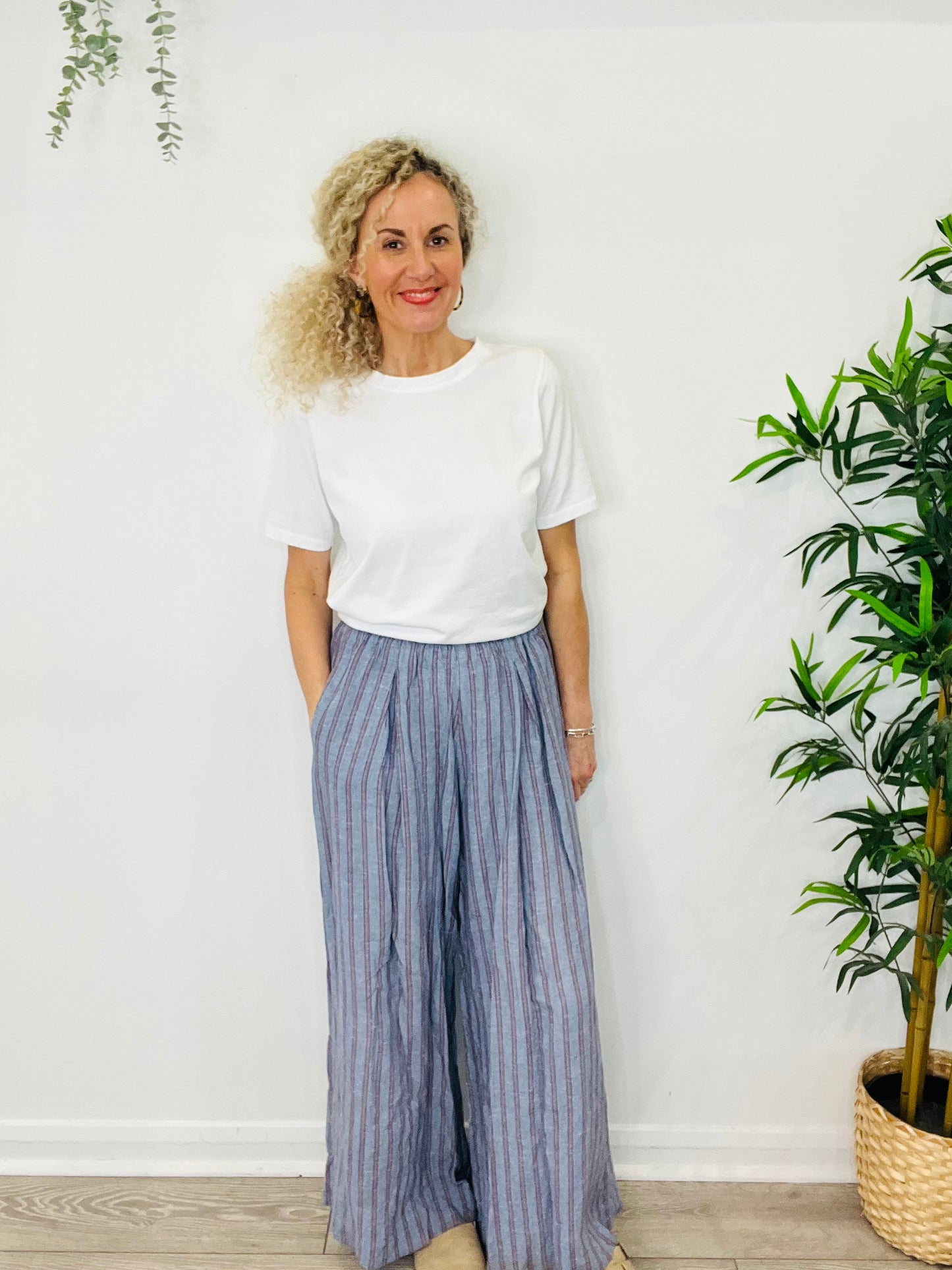 Striped Wide Leg Trousers - Size 40