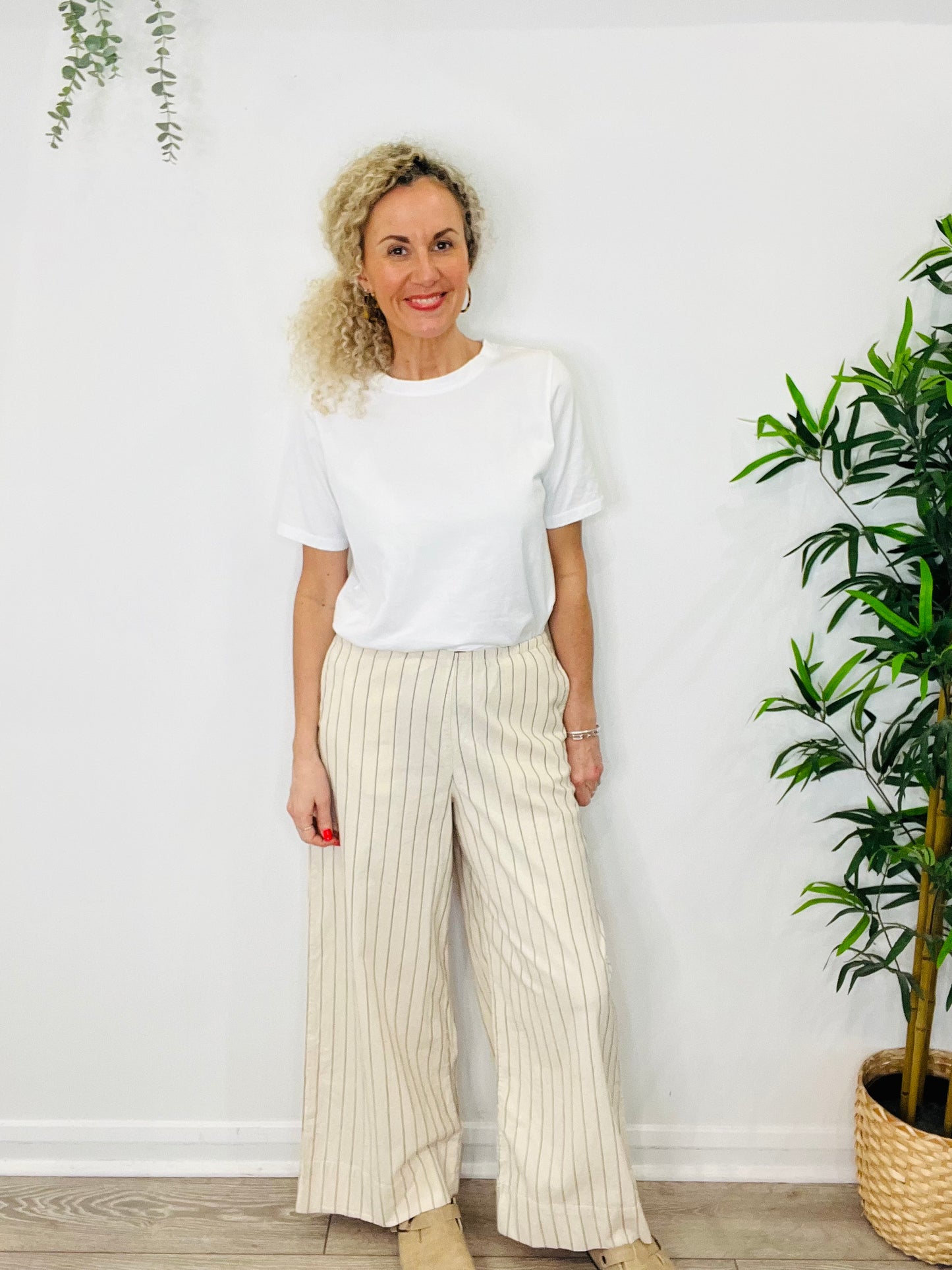 Pinstripe Wide Leg Trousers - Size 10